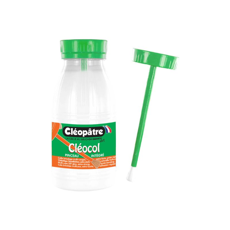 Colle blanche Cléocol - Pinceau intégré - Cléopâtre pour bricolage multi-usages et loirsirs créatifs