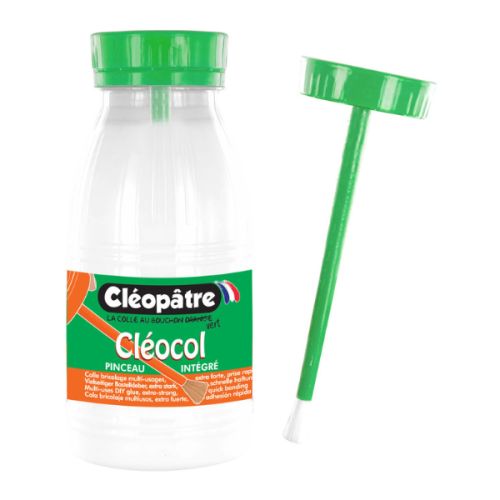 Colle blanche Cléocol - Pinceau intégré - Cléopâtre pour bricolage multi-usages et loirsirs créatifs
