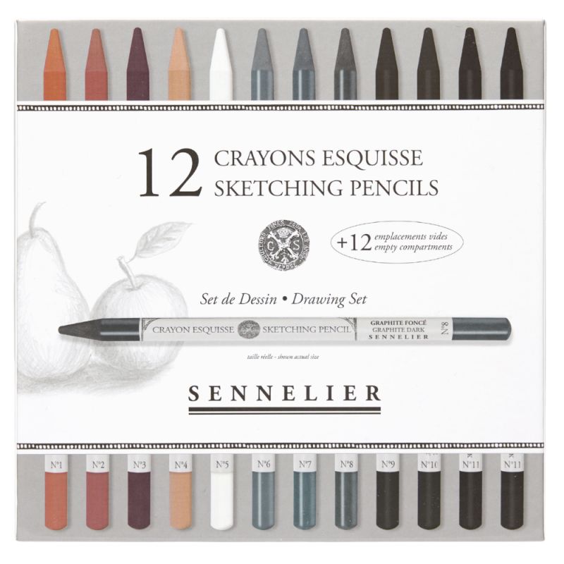 Set 12 crayons extra fins sans bois Sennelier + 12 emplacements vides