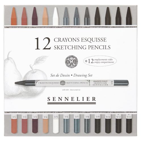 Set 12 crayons extra fins sans bois Sennelier + 12 emplacements vides