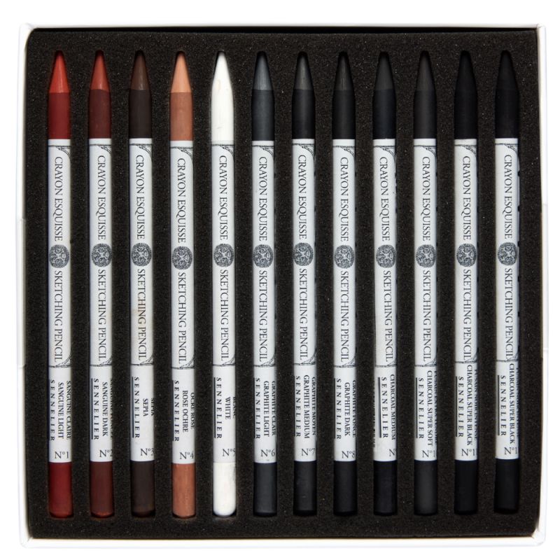 Set dessin Sennelier - 12 crayons esquisse sans bois + 12 emplacements vides