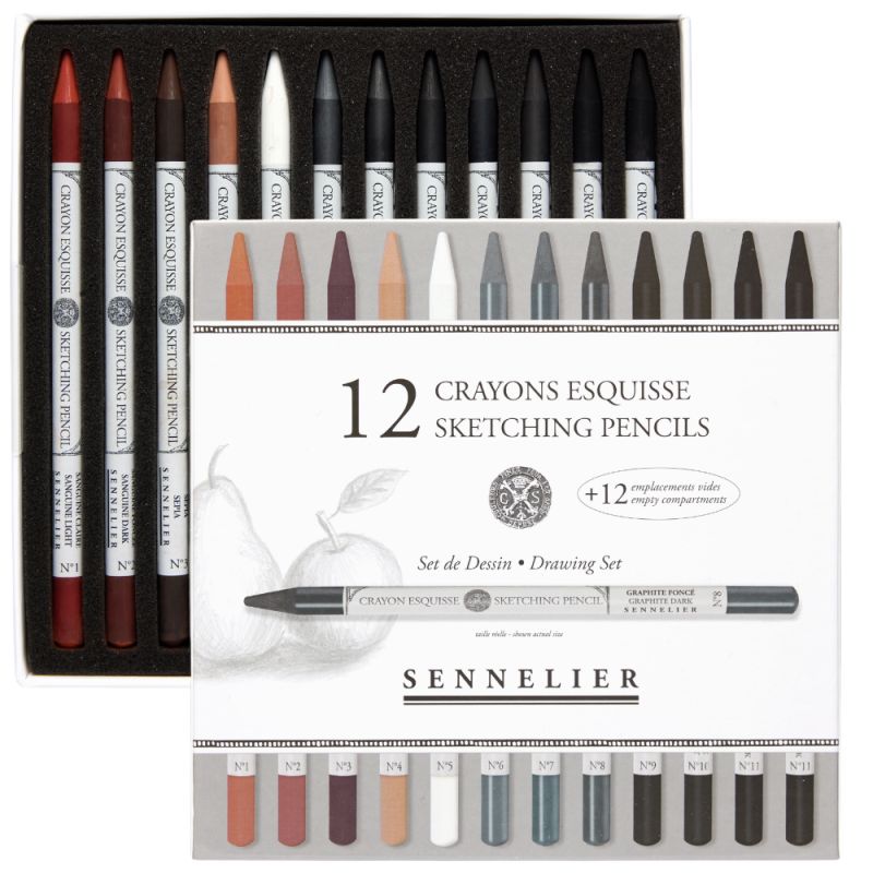Set 12 crayons esquisse sans bois Sennelier + 12 emplacements vides