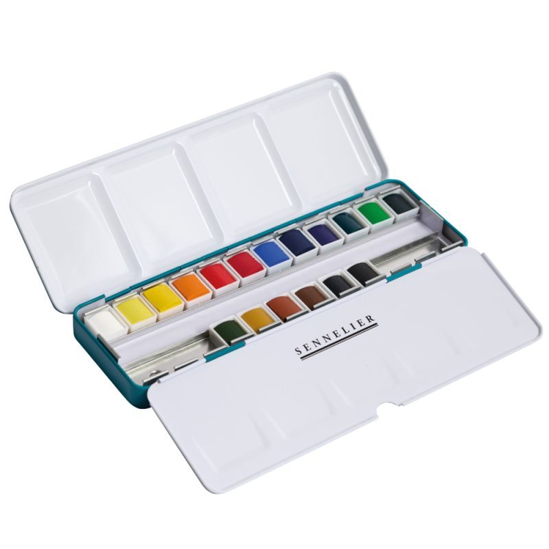 Palette "la petite aquarelle" Sennelier - Boîte métal 18 demi-godets aquarelle extra fine Sennelier