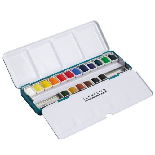 Palette "la petite aquarelle" Sennelier - Boîte métal 18 demi-godets aquarelle extra fine Sennelier