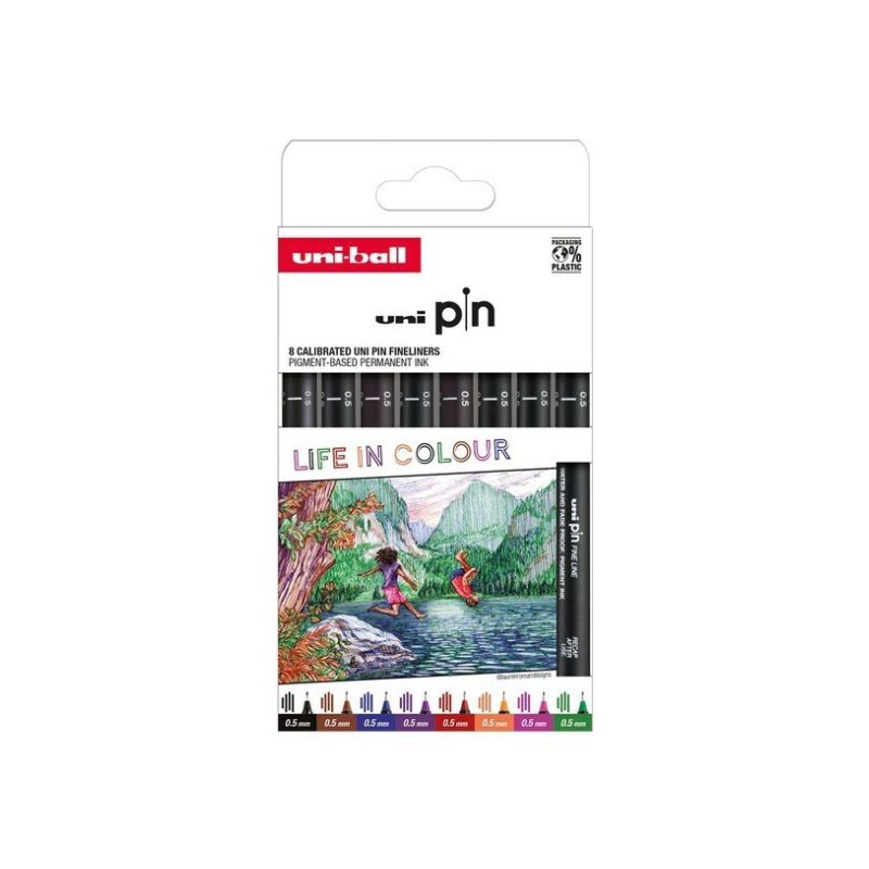 Set 8 feutres calibrés de couleurs 0.5mm - Uni Pin
