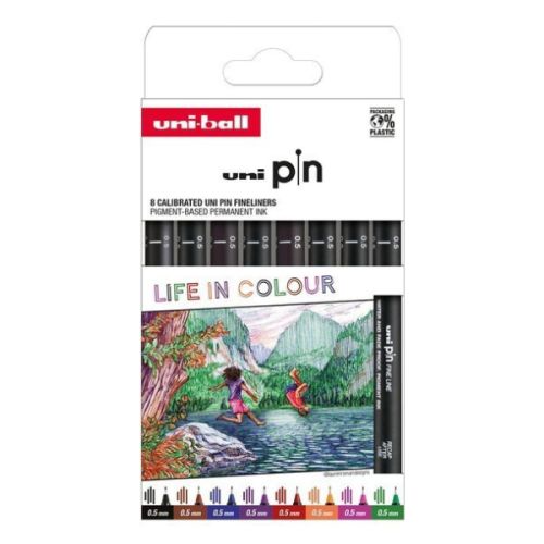 Set 8 feutres calibrés de couleurs 0.5mm - Uni Pin