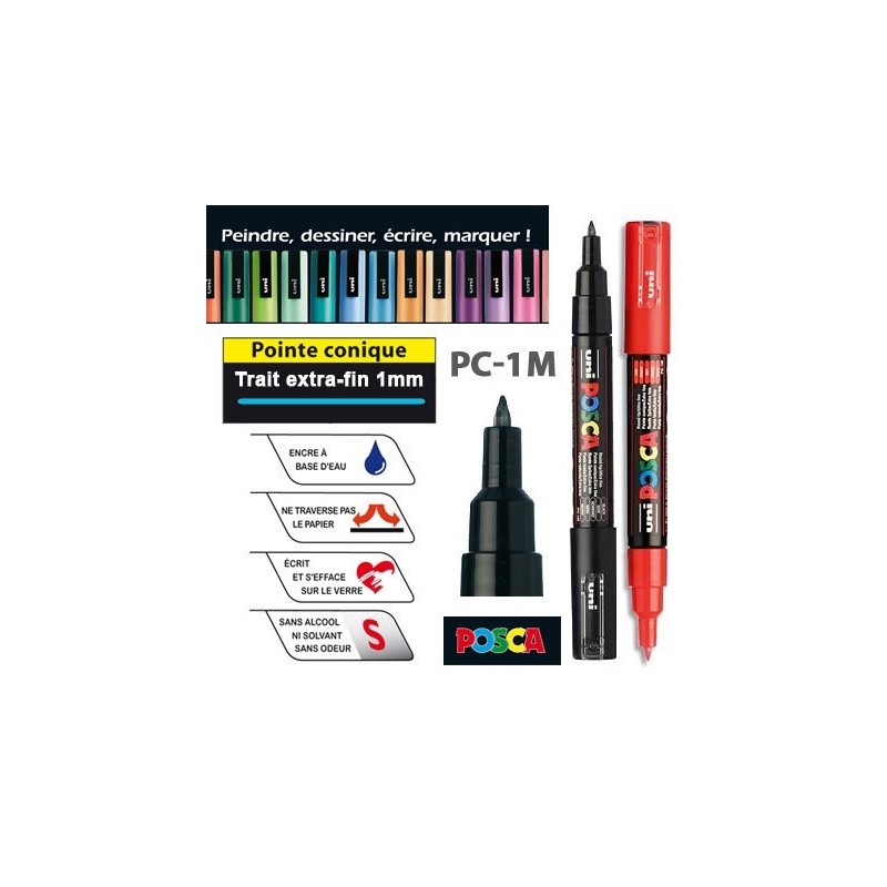 Marqueur POSCA PC-1MC, marqueur pointe extra-fine conique. Largeur du trait : 1 mm