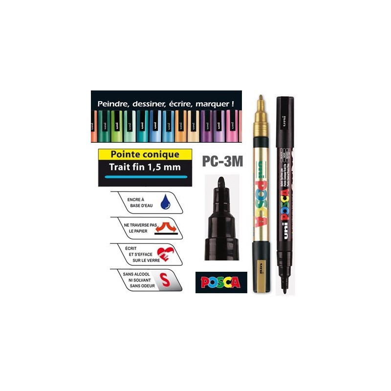 Marqueur POSCA PC-3M, marqueur pointefine conique. Largeur du trait : 1,5 mm