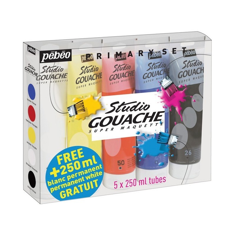 Studio gouache, pack de 5 tubes 250ml