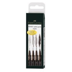 Pochette de 4 feutres Pitt Artist pens sépia de Faber-Castell