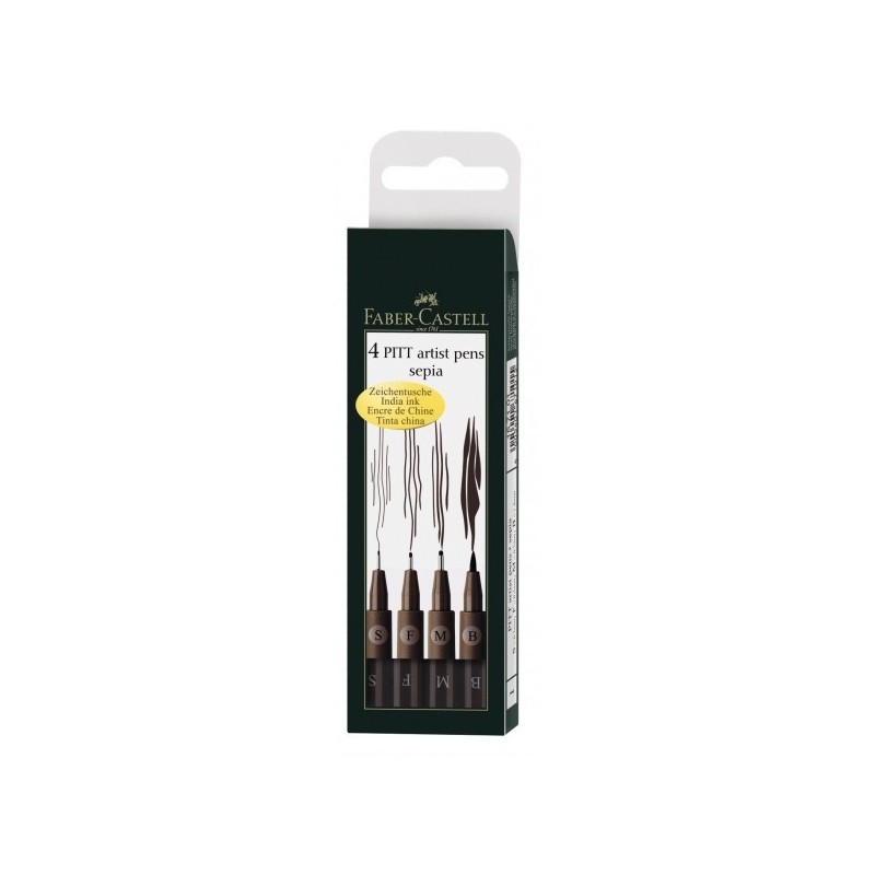 Pochette de 4 feutres Pitt Artist pens sépia de Faber-Castell