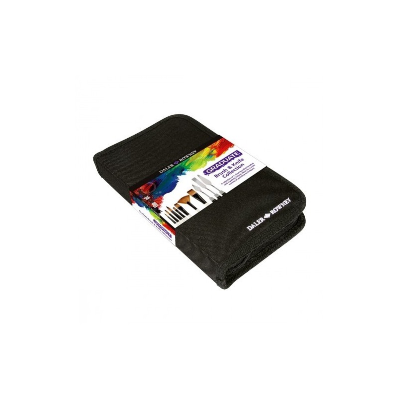 Trousse garnie de 7 pinceaux graduate manches courts et de 3 couteaux à peindre.