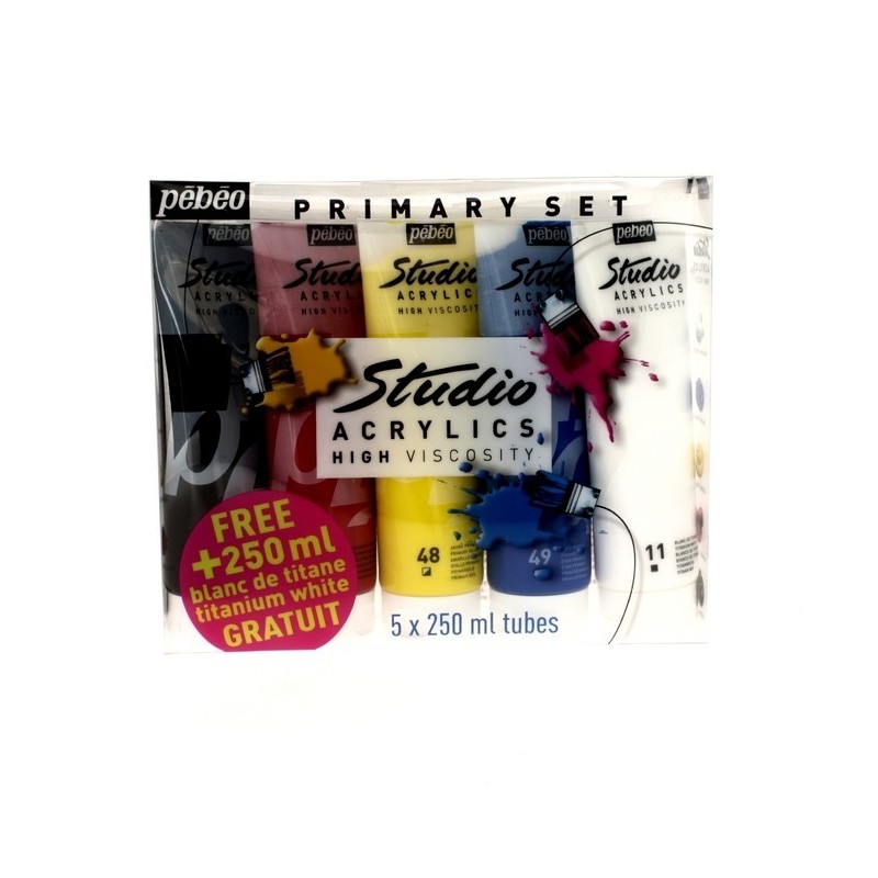 Pack de 5 tubes de peinture acrylique studio Pébéo