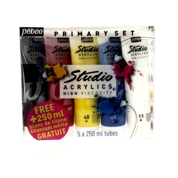 Pack de 5 tubes Studio acrylique 250ml - Pébéo - OFFRE 1 tube gratuit !