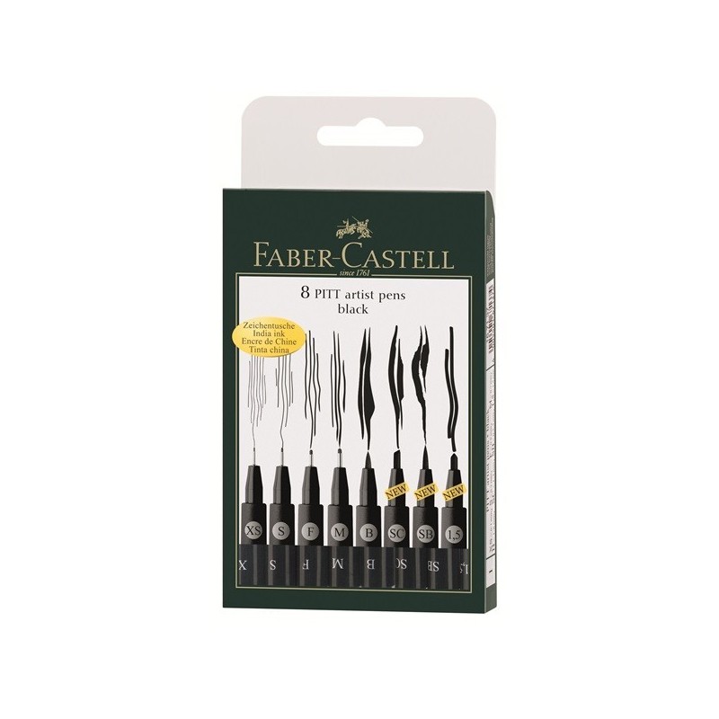 Etdui de 8 feutres Pitt noir de Faber-Castell