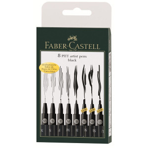 Pochette 8 feutres Pitt noir - Faber-Castell