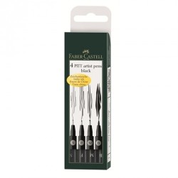 Pochette de 4 feutres Pitt Artist pens noir de Faber-Castell