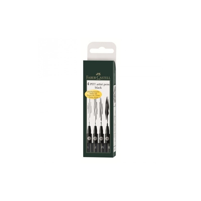 Pochette de 4 feutres Pitt Artist pens noir de Faber-Castell