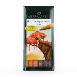 Pochette 6 feutres pinceaux Pitt, couleur terre