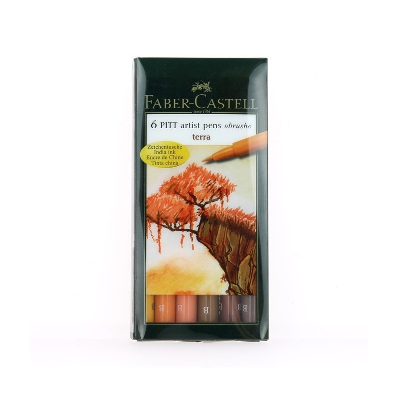 Pochette 6 feutres pinceaux Pitt, couleur terre