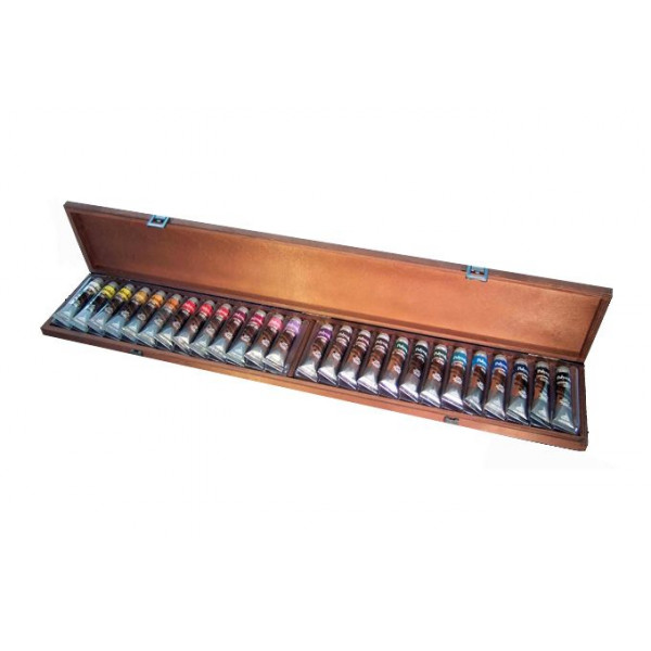 Coffret de peinture acrylique Polycolor en bois vernis, 26 tubes