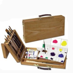 Boite de rangement Turner en bois pour aquarelle et pinceaux + palette plastique pliante