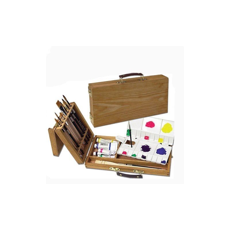 Boite de rangement Turner en bois pour aquarelle et pinceaux + palette plastique pliante