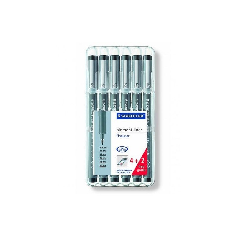 Set  de 6 feutres Pigment Liner Staedtler dont 2 GRATUITS ! 