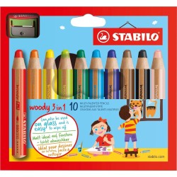 Set de 10 gros crayons Woody + taille crayon de Stabilo
