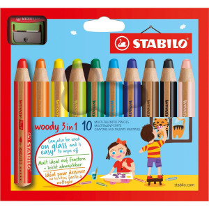 Pochette de 10 crayons Stabilo - 3 en 1 WooDY - avec taille-crayon 