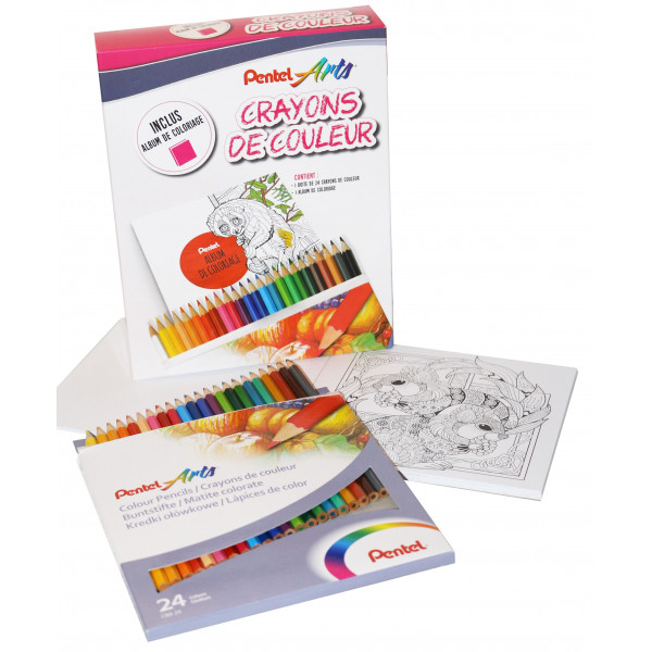 Set de coloriage - 24 crayons + album - Pentel