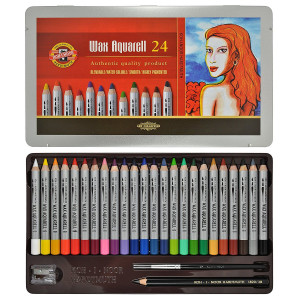 Boîte de 24 crayons Wax aquarelle + accessoires - Koh-I-Noor