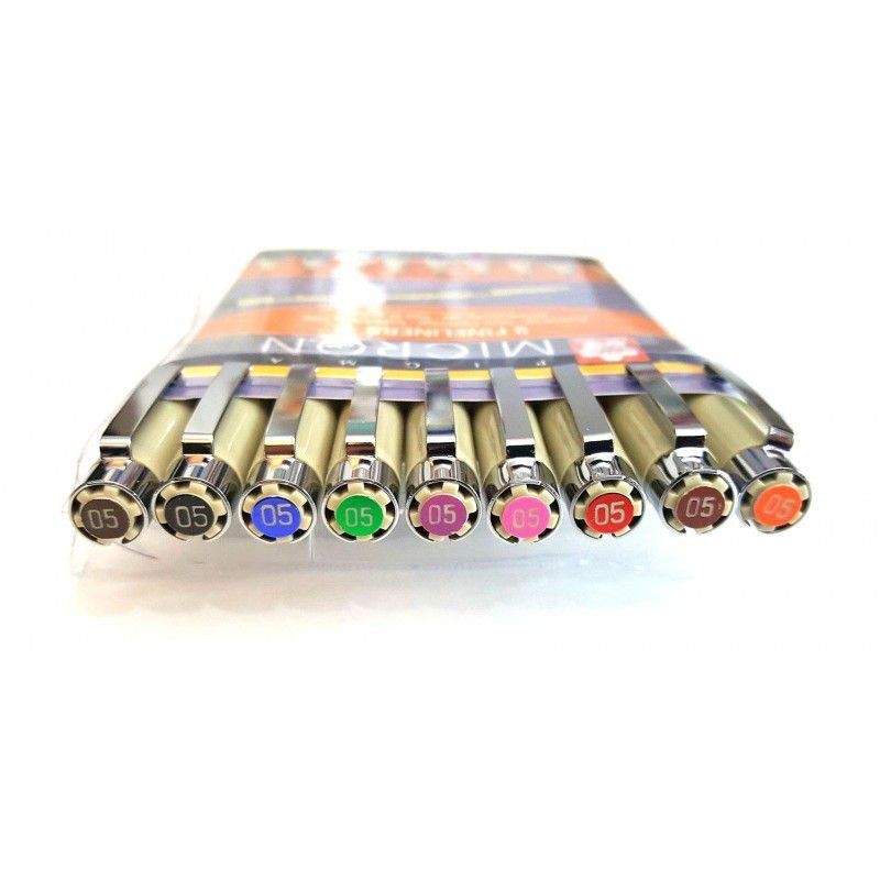 Set de 9 feutres de couleurs Pigma Micron, pointe 05 (pointe 0.45mm)