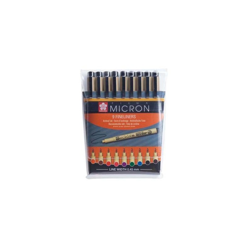 Set de 9 feutres de couleurs Pigma Micron, pointe 05 (pointe 0.45mm)
