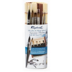 6 mini pinceaux Raphael + natte bambou