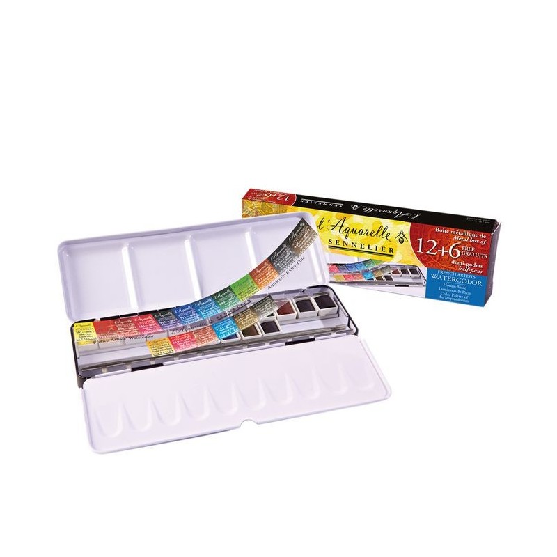 Boîte aquarelle extra-fine Sennelier - 12 demi-godets +6 gratuits !