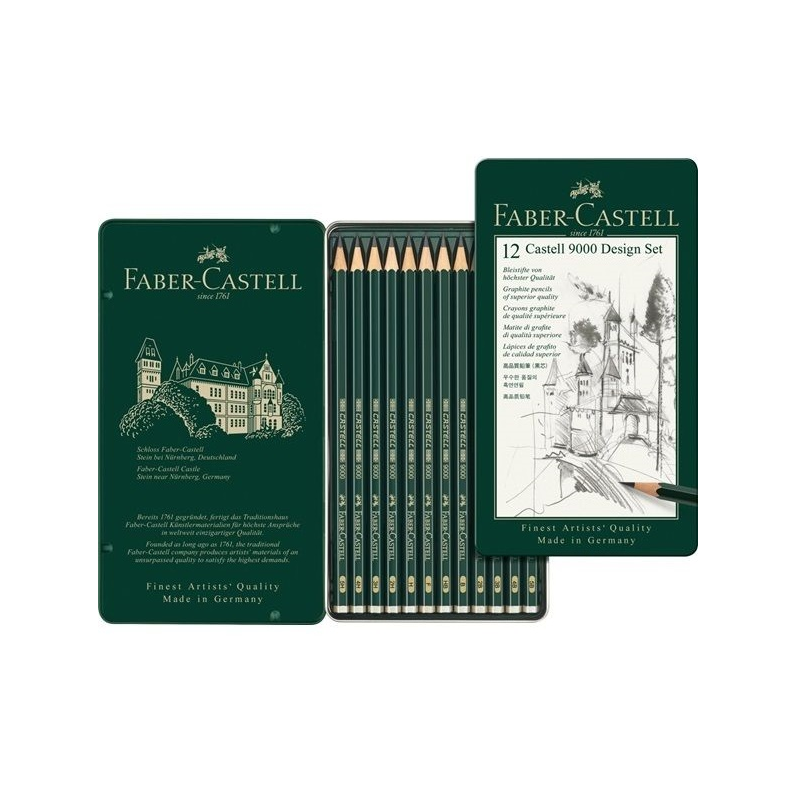 Boîte de 12 crayons graphite Castell 9000 - Design set - Faber-Castell