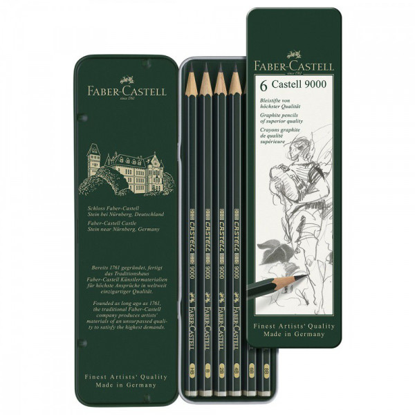 Boîte de 6 crayons graphite Castell 9000 - Sélection - Faber-Castell