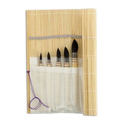 Set de 5 pinceaux en petit-gris pur + une natte bambou de rangement
