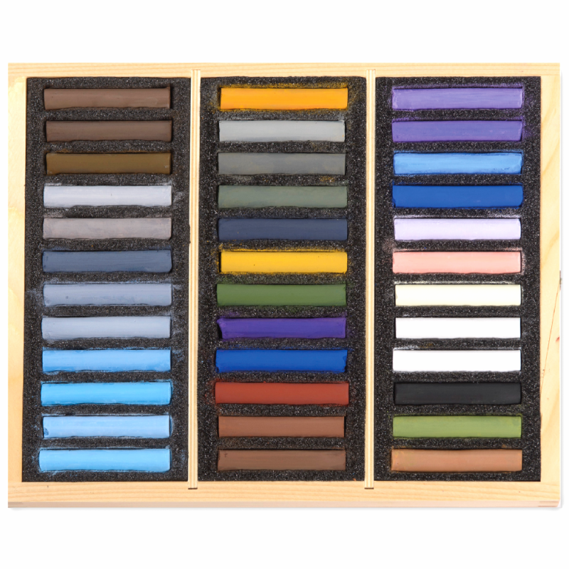 Coffret en bois contenant 36 pastels secs extra-fins de Blockx