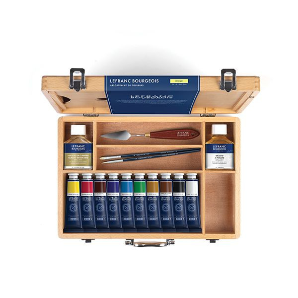 Coffret bois peinture à l'huile Sennelier 10 tubes et accessoires