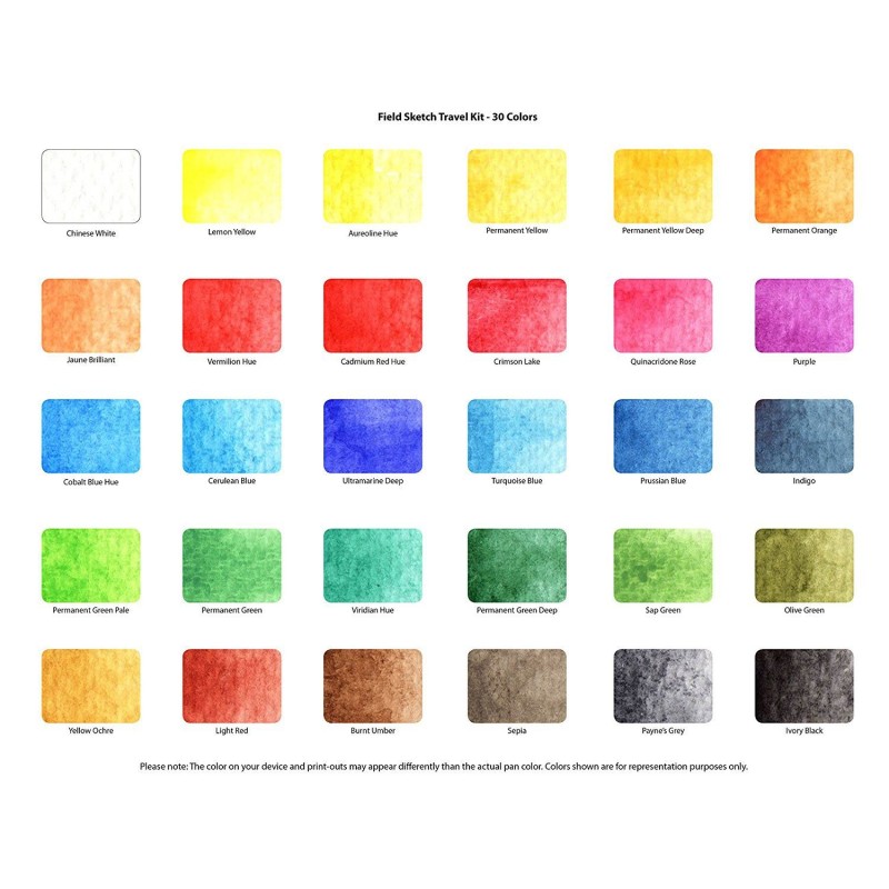 Boîte plastique de 30 demi-godets d'aquarelle japonaise Koi et accessoires de Sakrua