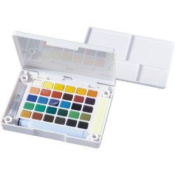 Boîte plastique de 30 demi-godets d'aquarelle japonaise Koi et accessoires de Sakrua