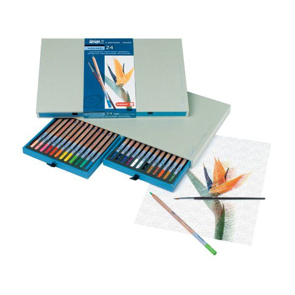 Coffret 24 crayons aquarellables + pinceau - Bruynzeel