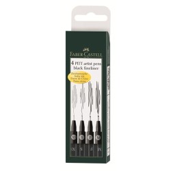 Pochette 4 feutres Pitt noir XS/S/F/M de Faber-Castell