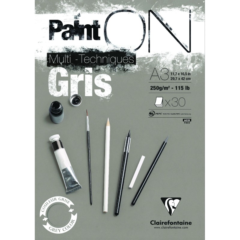 Bloc multi-technique Clairefontaine Paint On gris 