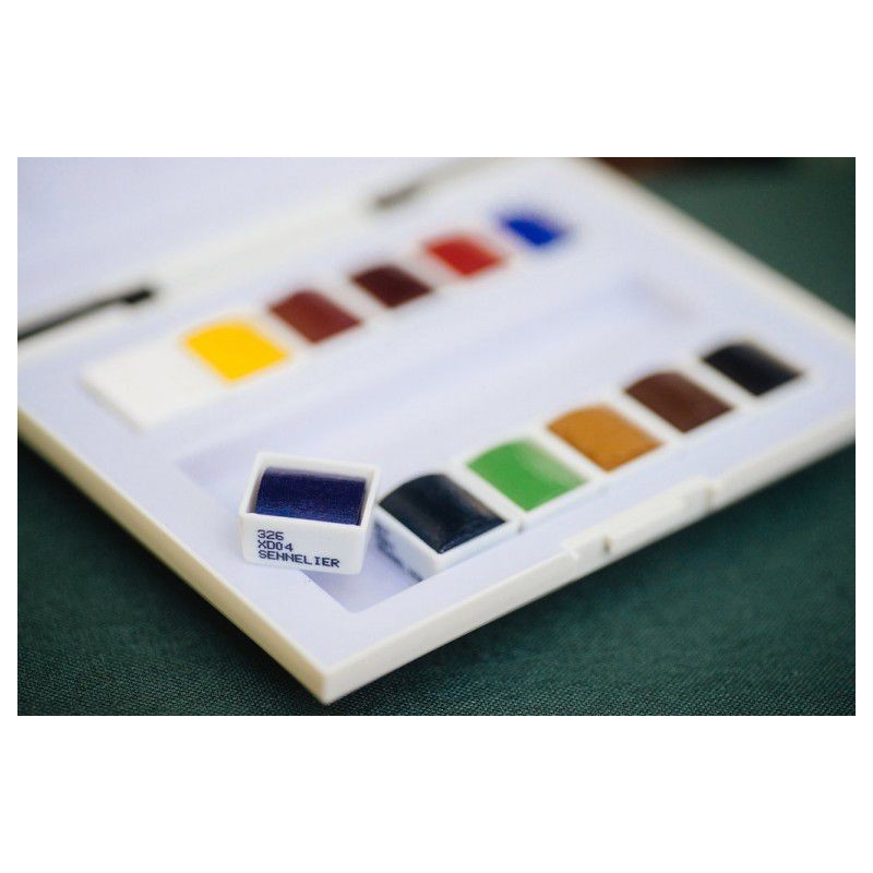 Boîte de voyage la petite aquarelle - 12 demi-godets - Palette pour mélanges incluse - Couleurs facilement mélangeables -  Senne