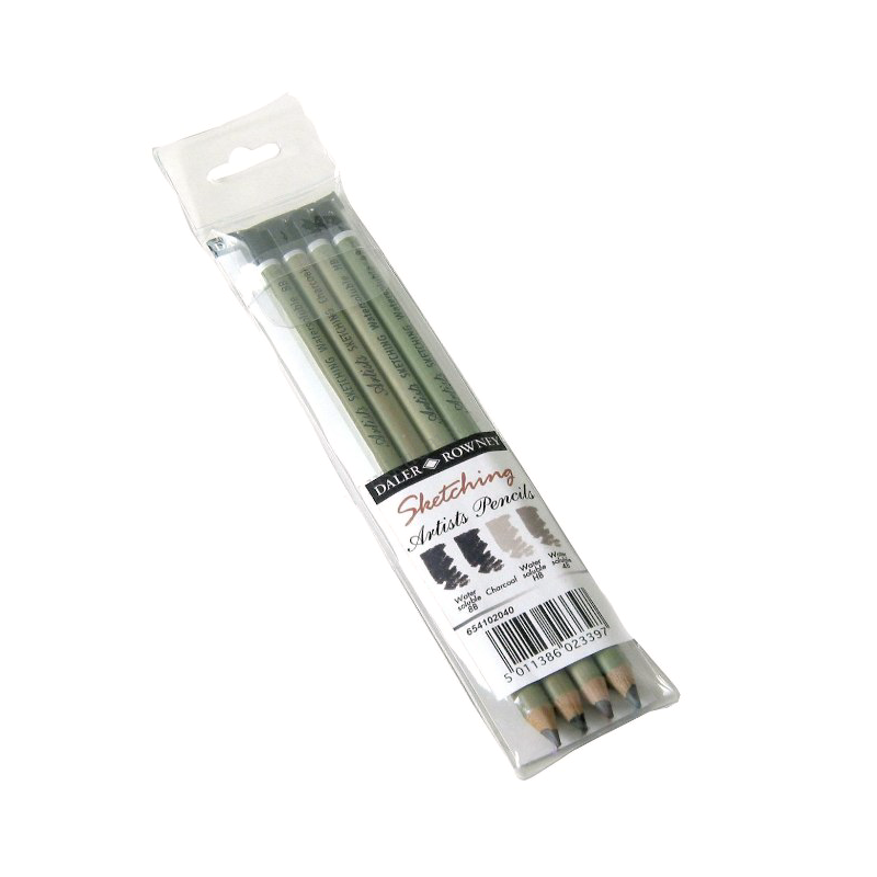 Pochette de 4 crayons esquisse graphites et fusain - Daler Rowney