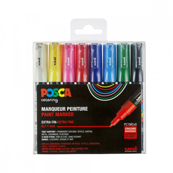 Set de 8 POSCA - pointe extra-fine - PC1MC