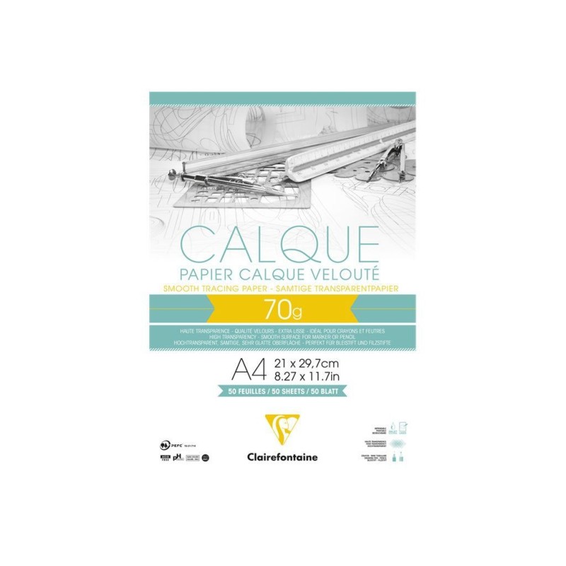 Bloc de papier calque transparent 90gr - Clairefontaine